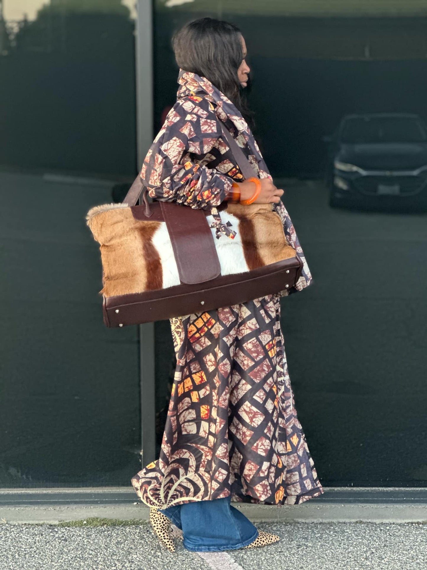 Large Fur Leather Bag
